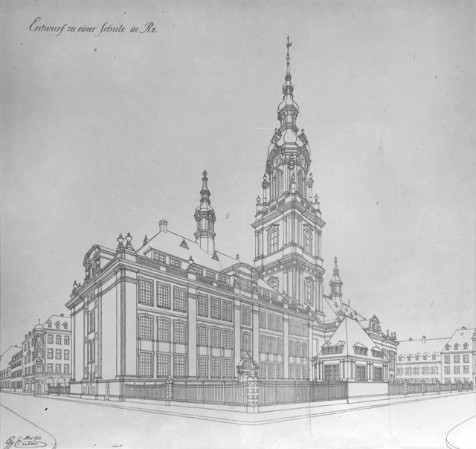 Plan der 1914-17 erbauten Volksschule in R 2